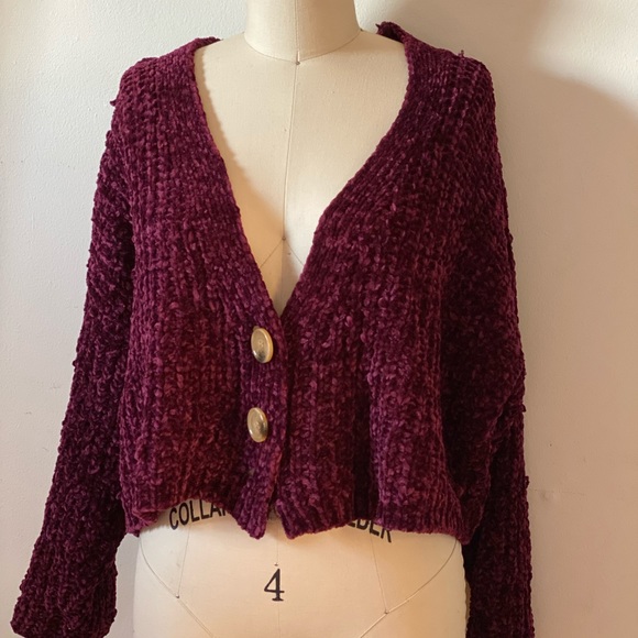 Fuscia Button Down Chenille Sweater - Picture 3 of 8